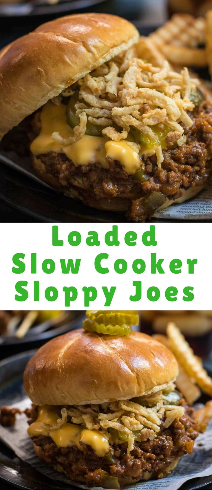 two pictures of sloppy joes with the words loaded slow cooker sloppy joes