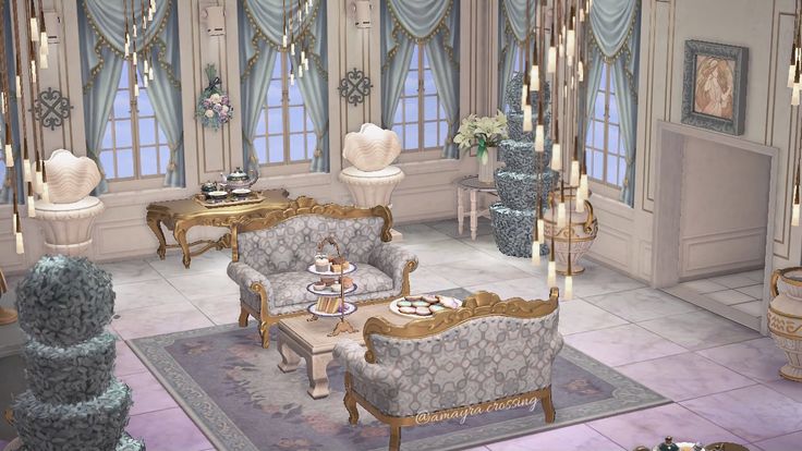 a living room filled with lots of furniture and decor on top of a tile floor