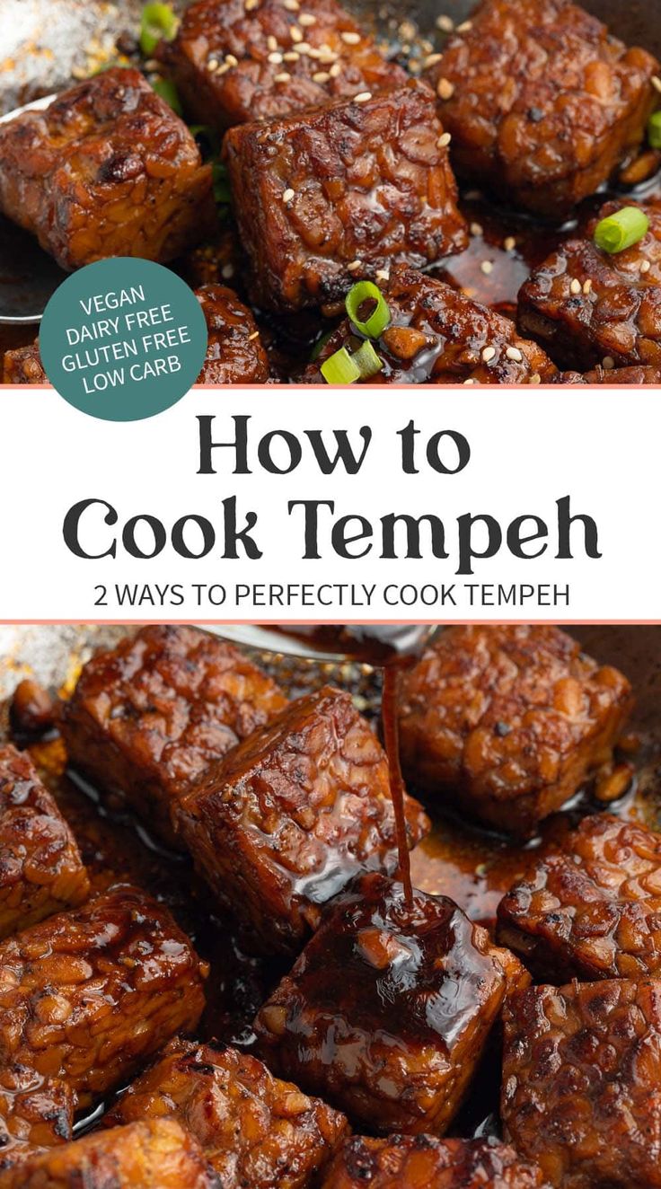 the cover of how to cook tempeh, with text overlaying it