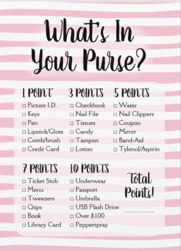 a pink and white striped poster with the words what's in your purse?