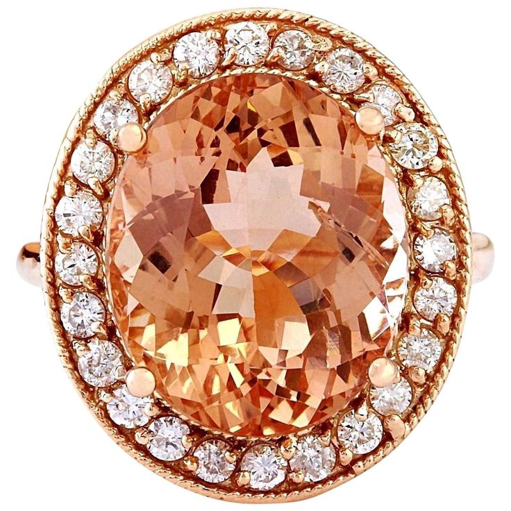 10.90 Carat Natural Morganite 14K Solid Rose Gold Diamond Ring Item Type: Ring Item Style: Cocktail Material: 14K Rose Gold Mainstone: Morganite Stone Color: Peach Stone Weight: 10.20 Carat Stone Shape: Oval Stone Quantity: 1 Stone Dimensions: 16.00x12.00 mm Stone Creation Method: Natural Stone Treatment Method: Heat-treated Gemstone 1: Diamond Stone Color: F-G Stone Clarity: VS2-SI1 Stone Weight: 0.70 Carat Stone Shape: Round Stone Creation Method: Natural Stone Treatment Method: Not-treated To Morganite Diamond Ring, Garnet And Diamond Ring, Morganite Diamond, Rose Gold Diamond Ring, Hessonite Garnet, 14k Rose Gold Ring, Gold Diamond Ring, La Face, Lovely Ring