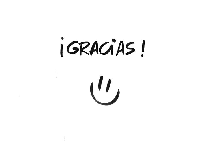 the words i gracias are written in black ink on a white background with an emoticive smiley face