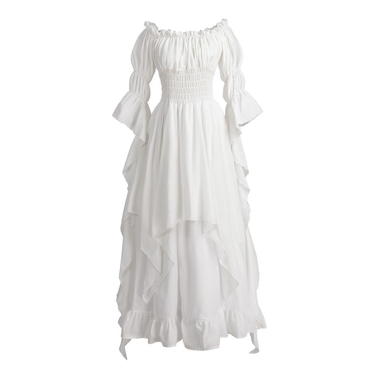 PRICES MAY VARY. Washing Recommendations - This Renaissance dress is recommended for hand wash or soft machine wash, gentle cycle, no bleach, not too hot iron. Women Medieval Renaissance Costume Fabric - Made of skin-friendly and lightweight cotton that is super soft and breathable. The top half of the white renaissance dresses may be a bit see-through, but it's flowy. The irregular skirt in the lower part is made of double-layer fabric, which is opaque. Renaissance Dresses Features - The off sh Pilgrim Dresses, Wench Costume, Peasant Costume, Witch Wedding, Fairy Witch, Pirate Wench Costume, Victorian Dresses, Long Sleeve Ruffle Dress, Witch Dress