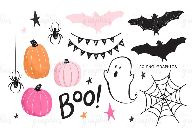 halloween clipart set with bats, pumpkins and spiderwetches on white background