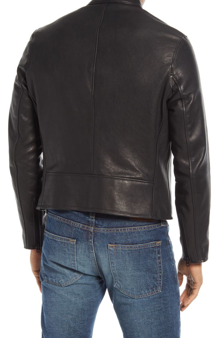 Italian vegetable-tanned lambskin leather elevates an American-made café racer jacket with indelible appeal. Style Name:Schott Nyc Leather Moto Jacket. Style Number: 6164338.