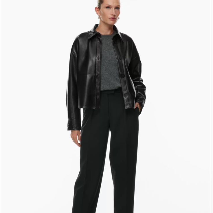 Nwt Size Xxl Runs A Little Big Aritzia Leather Shirt, Casual Leather Jacket With Lapel Collar For Fall, Formal Fall Tops With Pockets, Black Relaxed Fit Casual Blazer, Black Casual Relaxed Fit Blazer, Casual Black Relaxed Fit Blazer, Casual Black Leather Jacket With Lapel Collar, Classic Lapel Collar Tops For Fall, Classic Tops With Lapel Collar For Fall