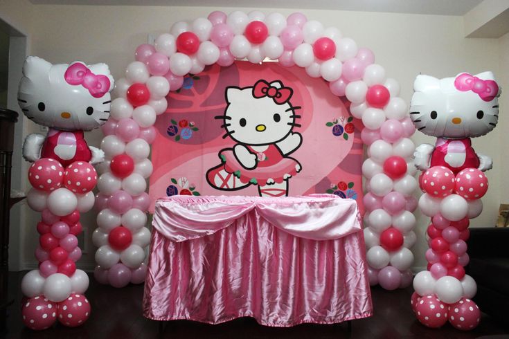 hello kitty balloon arch with pink and white balloons