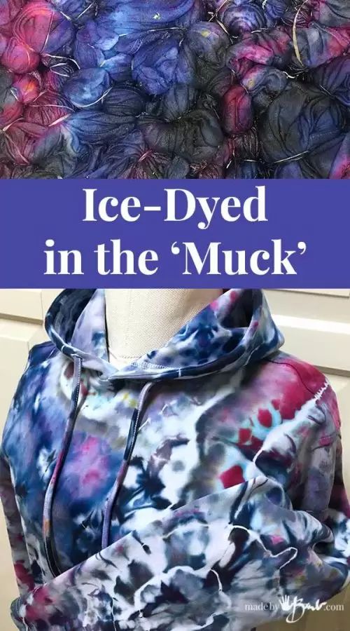 an ice - dyed hoodie in the'muck'pattern with text overlay