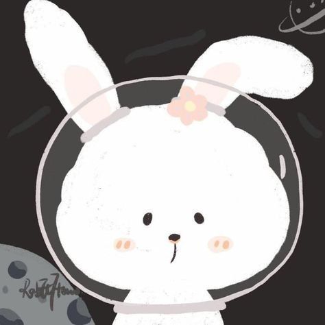 an illustration of a white rabbit in a space suit