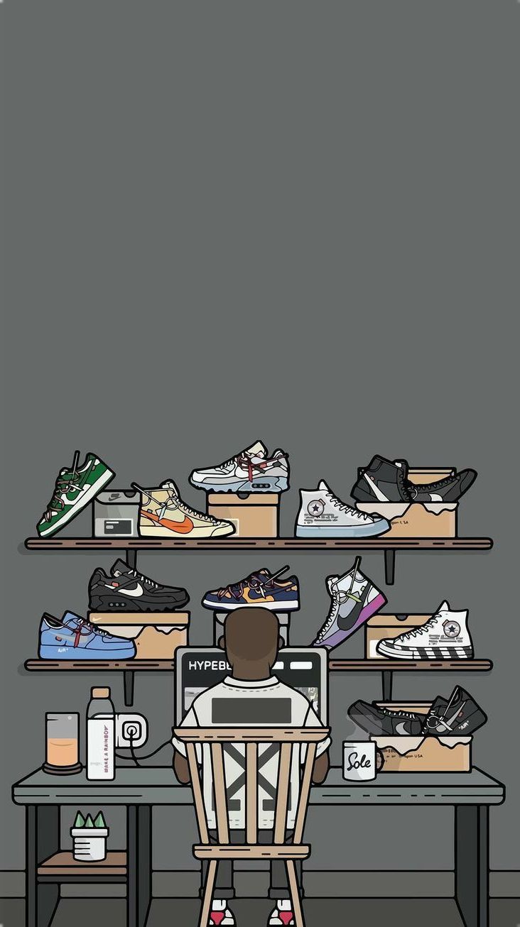 a room filled with lots of different types of shoes on top of wooden desks