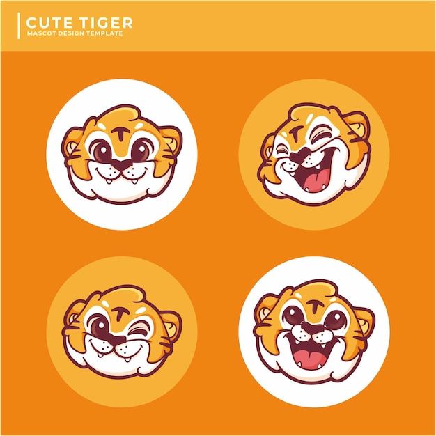 an orange and white tiger sticker with four different faces