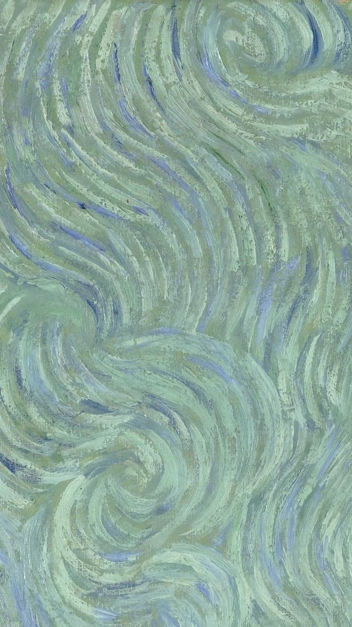 an abstract painting with blue and green swirls in the center, on a white background