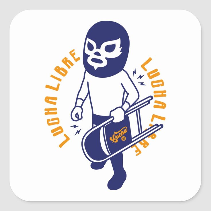 a sticker with a guy holding a drum and wearing a mask on his face