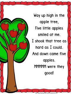 an apple tree with the words, way up high in the apple tree five little apples smiled at me