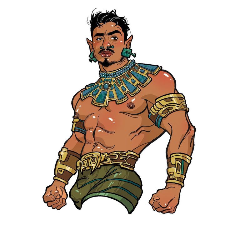 an image of a man with no shirt on wearing gladia garb and holding his hands in his pockets