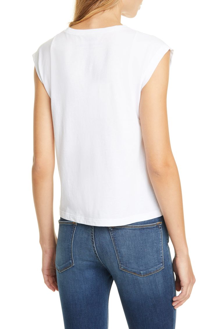 Give your layering technique a little muscle with this tee in smooth, soft Peruvian cotton. Style Name:Frame Le High Rise Muscle Tee. Style Number: 5920556. White Stretch Muscle Tee Casual Style, Casual Sleeveless T-shirt For Layering, White Cap Sleeve Top For Spring, Cotton Graphic Tank Top, Stretch Cotton Crew Neck Muscle Tee, Cotton Stretch Muscle Tee With Crew Neck, Stretch Muscle Tee For Everyday Spring Wear, White Cotton Cap Sleeve Top, Relaxed Fit Cotton Graphic Tank Top