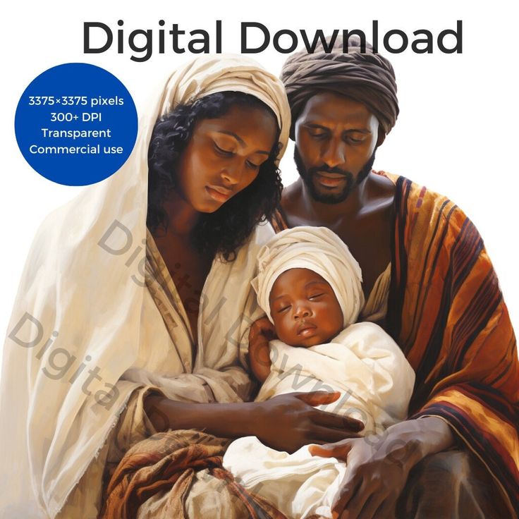 a man and woman holding a baby in front of a white background with the words digital download