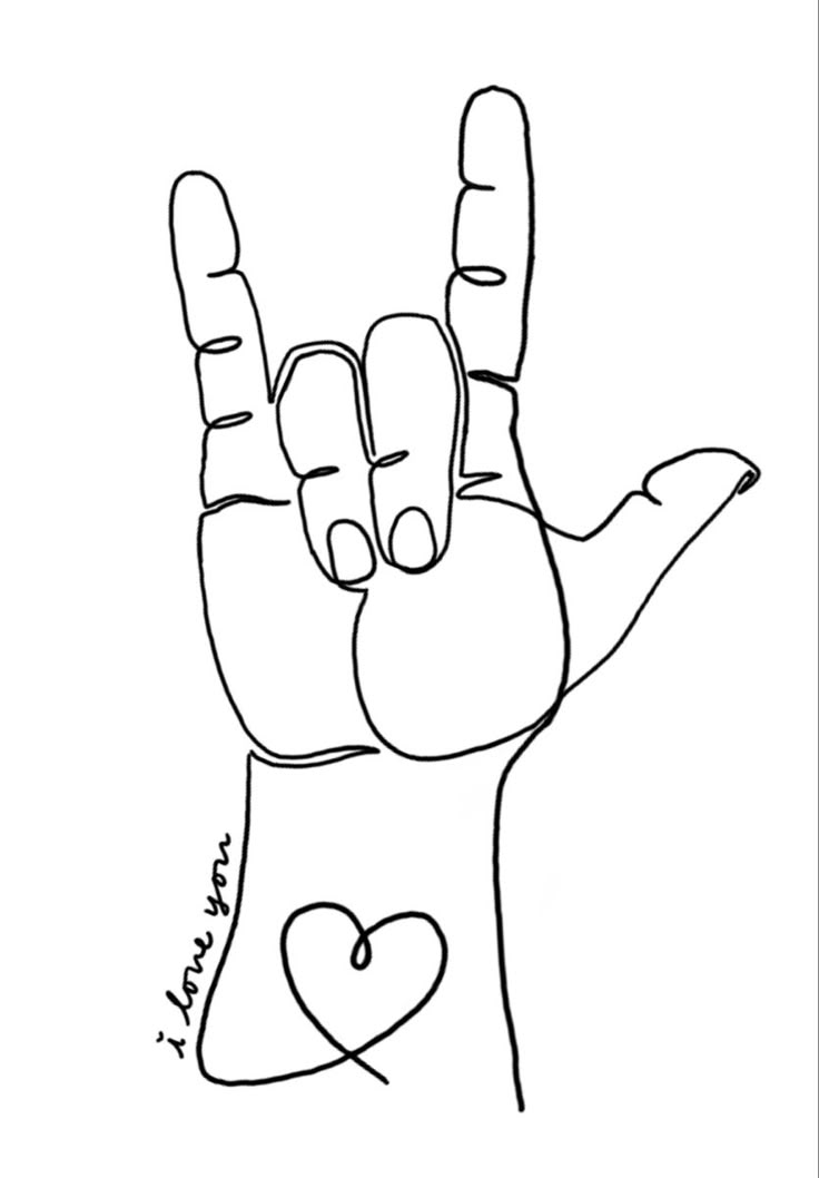 a drawing of a hand making the peace sign with its fingers and heart on it