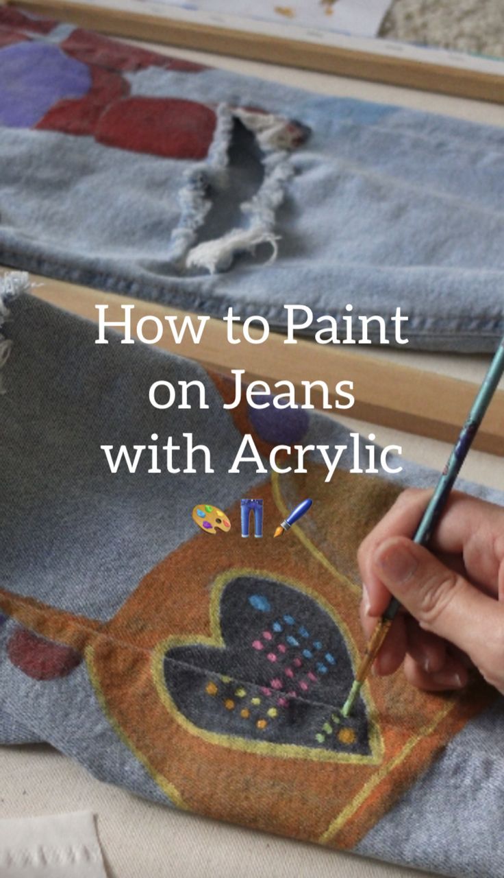 Image of painting on jeans with text how to paint on jeans with acrylic paint Pants Painting, Painting On Jeans, Acrylic Paint Supplies, Paint Jeans, Painting Jeans, Jeans Tutorial, Clothes Alterations, Paint Wash, Acrylic Painting Diy