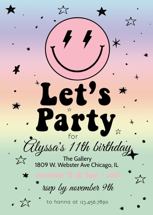 Preppy Birthday Invitations Template, Preppy Invitation Card, 11 Birthday Invitations, Smiley Face Invitations, Smiley Face Birthday Invitations, Free Smiley Faces, Preppy Smiley Face, Bounce House Birthday Party, Teen Birthday Invitations