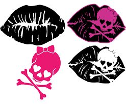 four different types of lips with skulls and bones on the bottom one is black, pink, and white