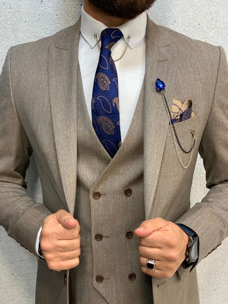 Danda  Slim Fit Suit Coffee Tailored Wedding Suit, Navy Slim Fit Suit, Mens Suits Casual, Blue Groomsmen Suits, Suit For Men Wedding, Vest Suit, Suits Men Business, Beige Suits, Wedding Outfit Men