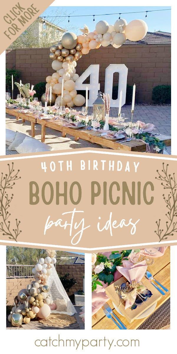 an outdoor birthday party with balloons and decorations