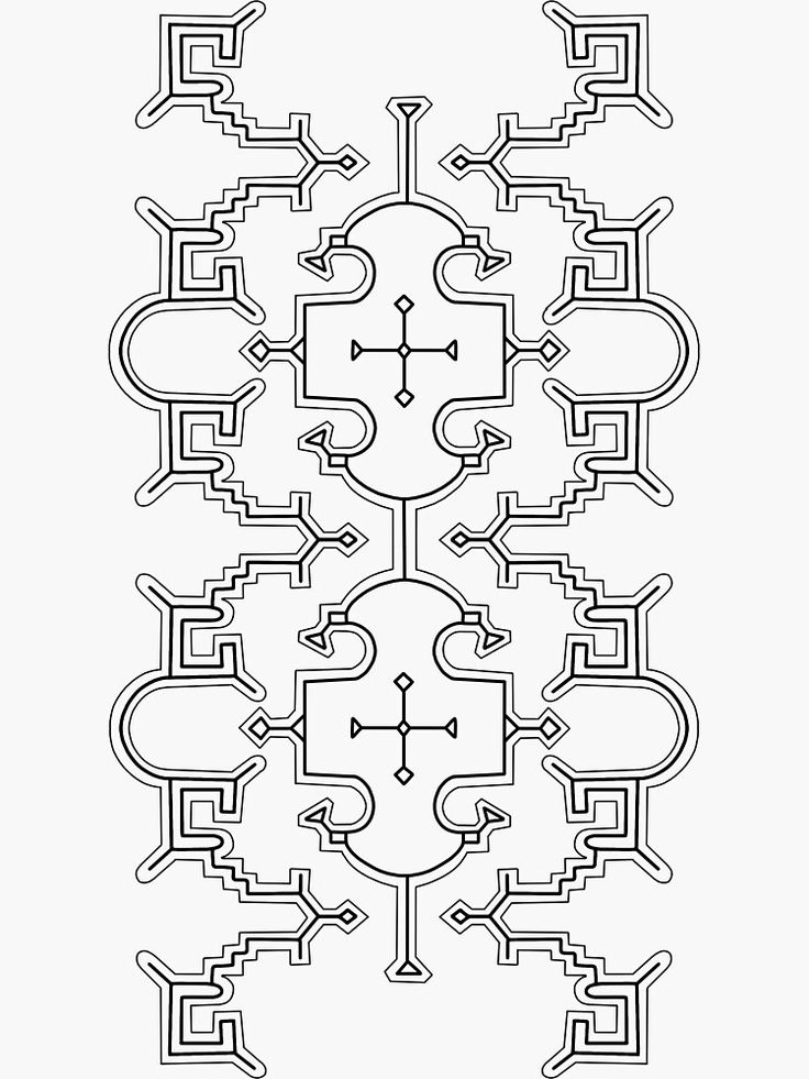 a black and white drawing of an ornamental design with arrows in the center, on a white background