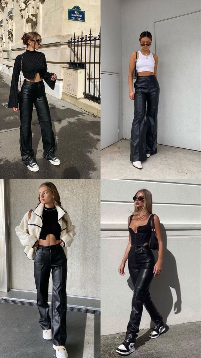 Casual Outfit For Concert, Petite Street Style 2022, Pants With Sweater Outfit, Nice Leather Pants Outfit, 2023 Edgy Outfits, Night Out Autumn Outfit, Brooklyn Mirage Concert Outfit, Outfit Ideas For A Concert What To Wear, Edgy Outfit Aesthetics