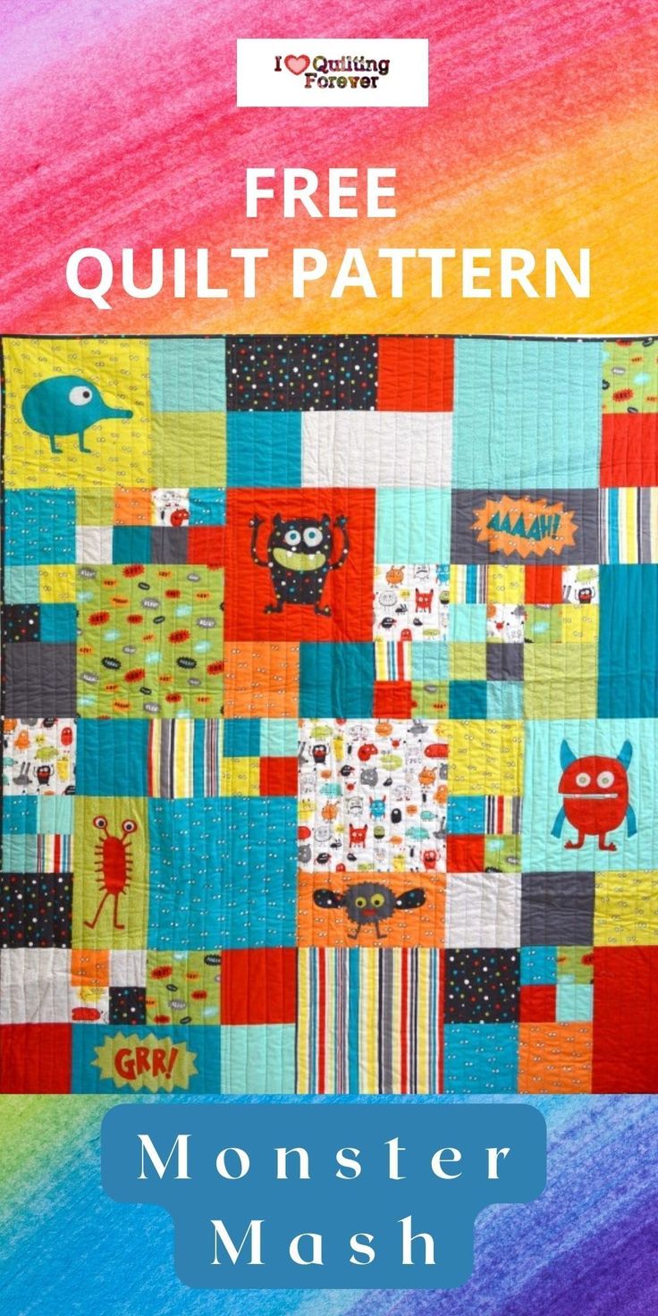 the monster mash quilt pattern is featured in this book, with text that reads free quilt