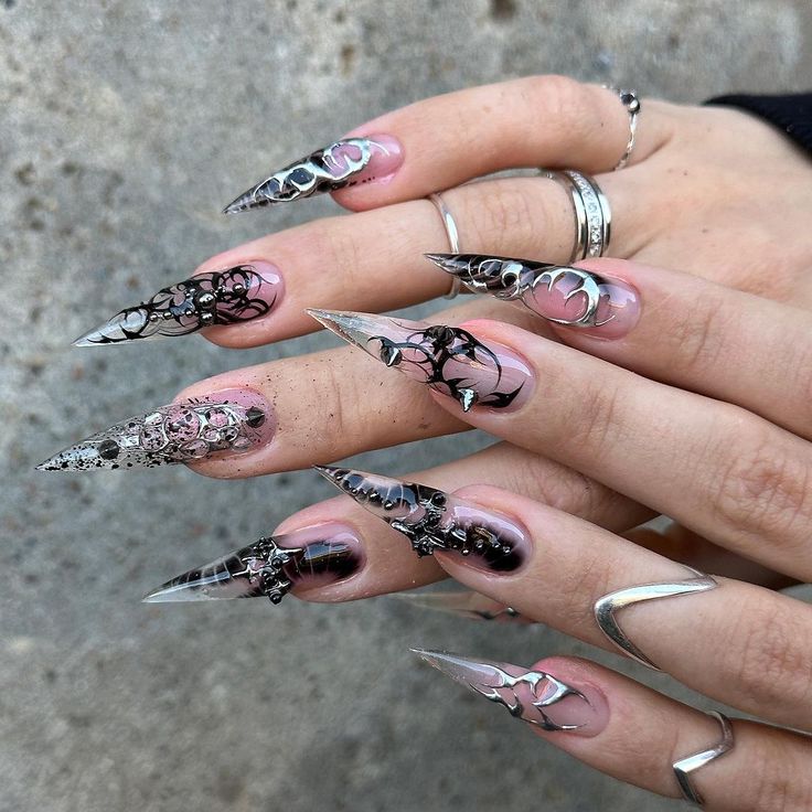 Blue Stiletto Nails, Business Competition, Winter Nail Art Designs, Booming Business, Small Nails, Asian Nails, Black Acrylic Nails, Punk Nails, Claw Nails