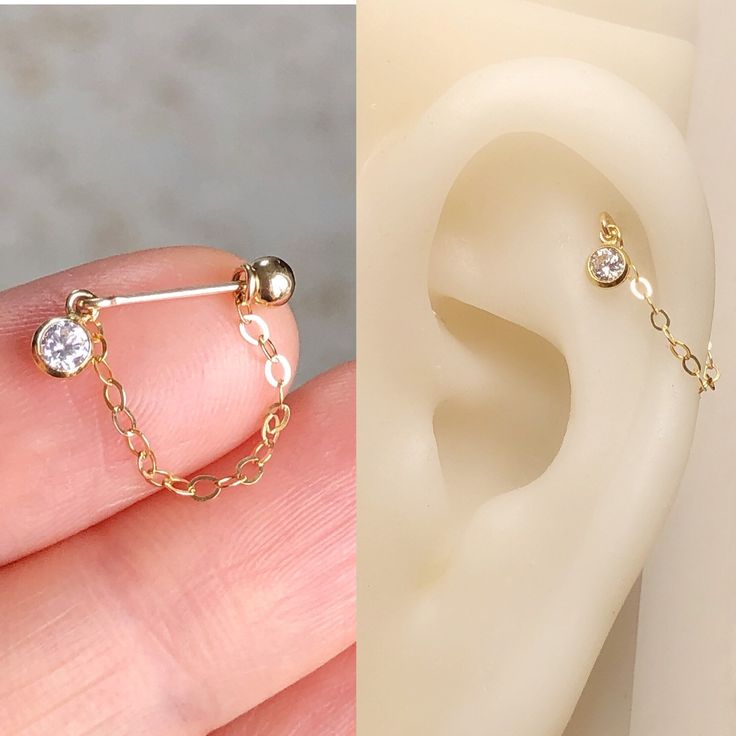 two different types of piercings are shown in the same image, one is gold and the other is silver