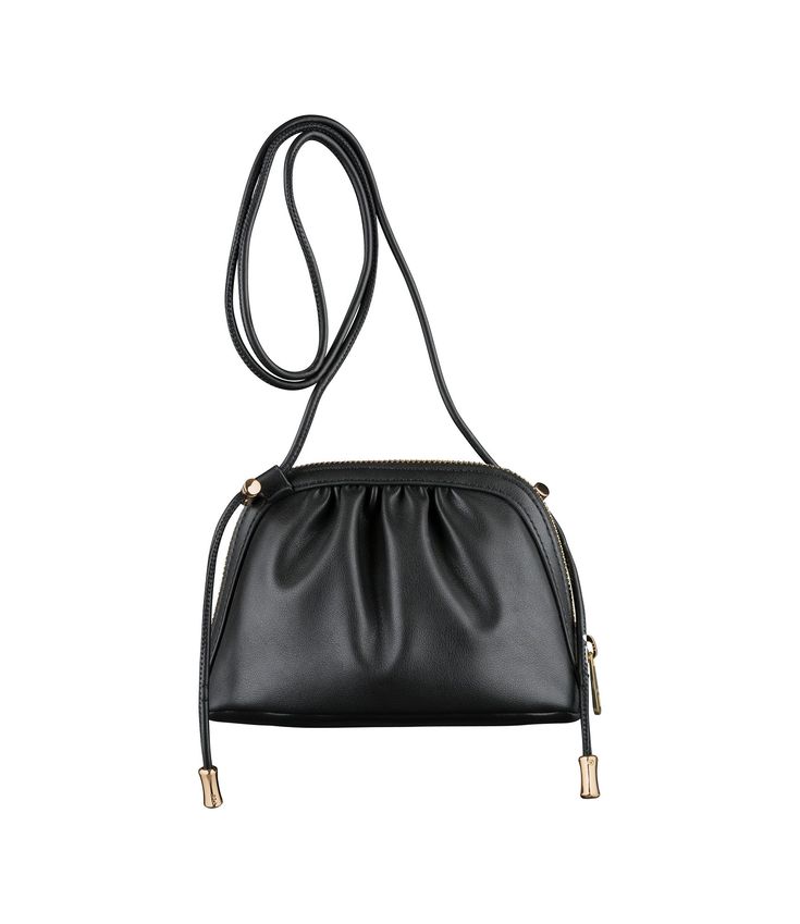 A.P.C. Women's bag. - Small version of the Ninon drawstring bag. - Vegan leather. - 1 large compartment with a goldtone zipper. - 1 exterior pocket. - Shoulder strap length can be adjusted with metallic stoppers. - Adjustable buckle to wear the bag on the shoulder or across the chest. - Goldtone 'A.P.C. Rue Madame Paris' logo. - In the same line as the Ninon bag, Ninon Mini bag, Ninon Shoulder bag and Ninon drawstring bag. Travel Clutch Pouch With Gold-tone Hardware, Travel Bucket Bag With Gold-tone Hardware, Evening Bucket Bag With Zipper Closure, Evening Bucket Shoulder Bag With Zipper, Evening Shoulder Bucket Bag With Zipper Closure, Evening Shoulder Bucket Bag With Zipper, Black Travel Pouch With Detachable Handle, Everyday Crossbody Drawstring Bag With Adjustable Strap, On-the-go Bucket Bag With Gold-tone Hardware