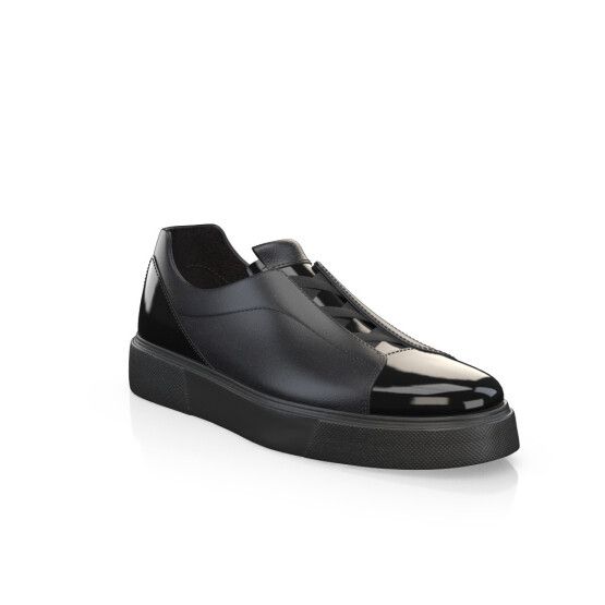 Low-top Patent Leather Shoes With Contrast Sole, Sleek Patent Leather Loafers With Rubber Sole, Modern Patent Leather Loafers With Rubber Sole, Modern Black Loafers With Leather Lining, Black Patent Leather Loafers With Rubber Sole, Modern Patent Leather Slip-on Loafers, Casual Patent Leather Slip-on Shoes, Sleek Black Leather Shoes With Rubber Sole, Black Patent Leather Shoes With Leather Sole