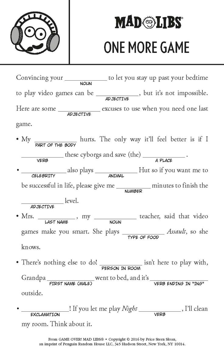 mad libs worksheet for the one more game