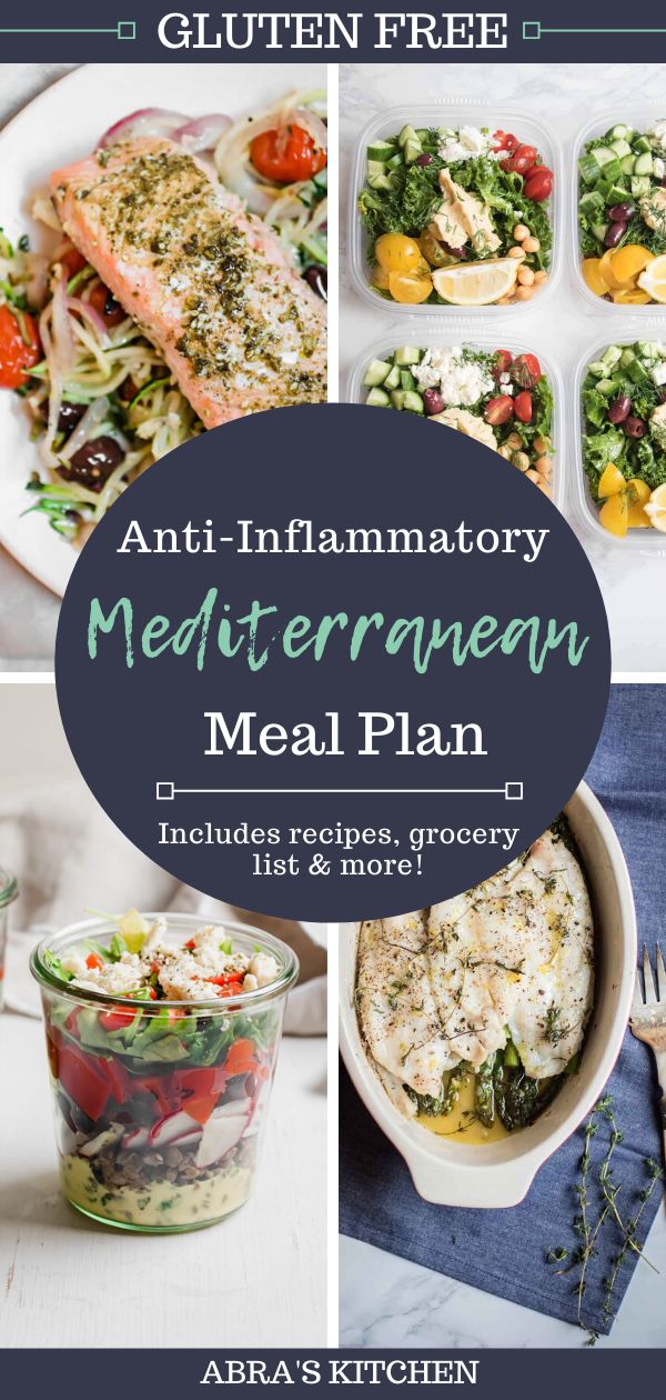 the cover of an anti - inflamatory mediterranean meal plan, including salads and