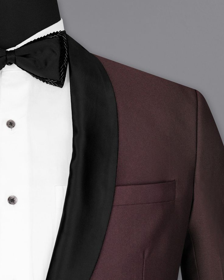 This stylish and smart Bistre wine tuxedo suit from the house of French Crown is all about class, elegance, and sophistication. Tailored in premium quality fabric, it features shawl lapel, solid pattern, a neat breast pocket with two side flap pockets, and button-fly closure. Team with a white or blue shirt, a belt, and oxford shoes, for a classic finish to your ensemble. In addition to being constructed from Imported Superior Fabrics, French crown Suits are built with top quality components and Wine Tuxedo, Tuxedo Suit For Men, Suit For Men, Tuxedo Suit, Long Blazer, Blazer And Shorts, Pair Of Pants, Solid Pattern, Blue Shirt