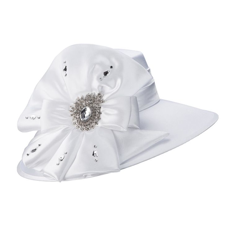 Giovanna Church Hat Style: HG1108 Oversized embellished flower medium brim hat Fabric: Silky Twill, Satin Color: Silver Rhinestone Embellished One Size Fits Most Inner Brim Measures 7\" - 7 1/2\" Elegant Rhinestone Hat For Spring, Elegant Spring Visor Sun Hat, Spring Party Hats With Rhinestones, Elegant Adjustable Visor Sun Hat, Elegant Adjustable Visor Hat, Elegant Summer Hats With Rhinestones, Short Brim Rhinestone Hat For Kentucky Derby, Elegant Visor Sun Hat For The Kentucky Derby, Rhinestone Short Brim Hat For Kentucky Derby