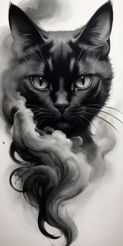 Cat Face Tattoos, Tattoo Gato, Black Cat Tattoo, Fluffy Black Cat, Cat Tattoo Design, Petit Tattoo, Black Cat Tattoos, Eagle Tattoos, Creepy Tattoos