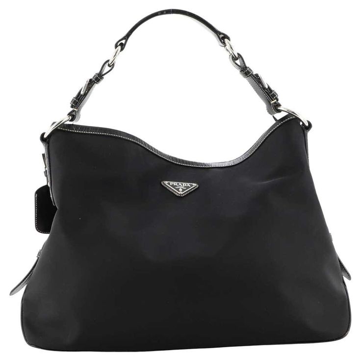 Prada Belted Hobo Tessuto with Leather Medium at 1stDibs | tessuto leather Prada Hobo Bag, Prada Hobo, Prada Shoulder Bag, Leather Bar, Bags Vintage, Miuccia Prada, Shoulder Bag Black, Black Hardware, Black Nylons