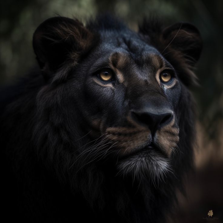 a black and brown lion staring at something