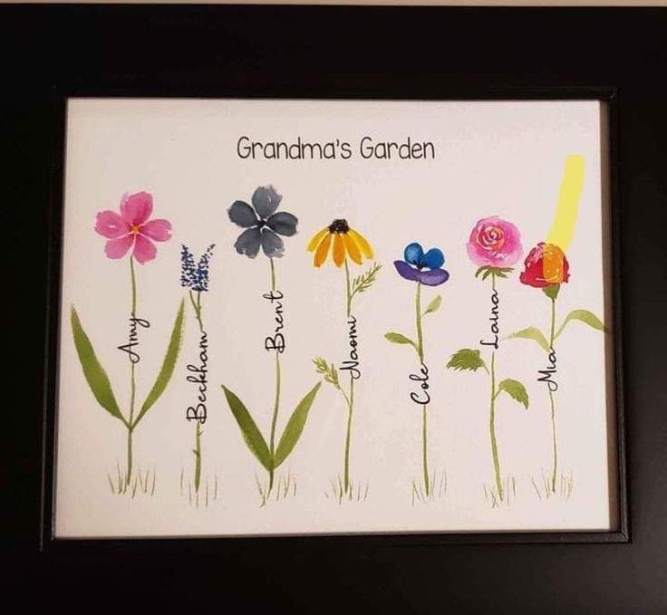 an art work with flowers and the words grandma's garden written in different languages