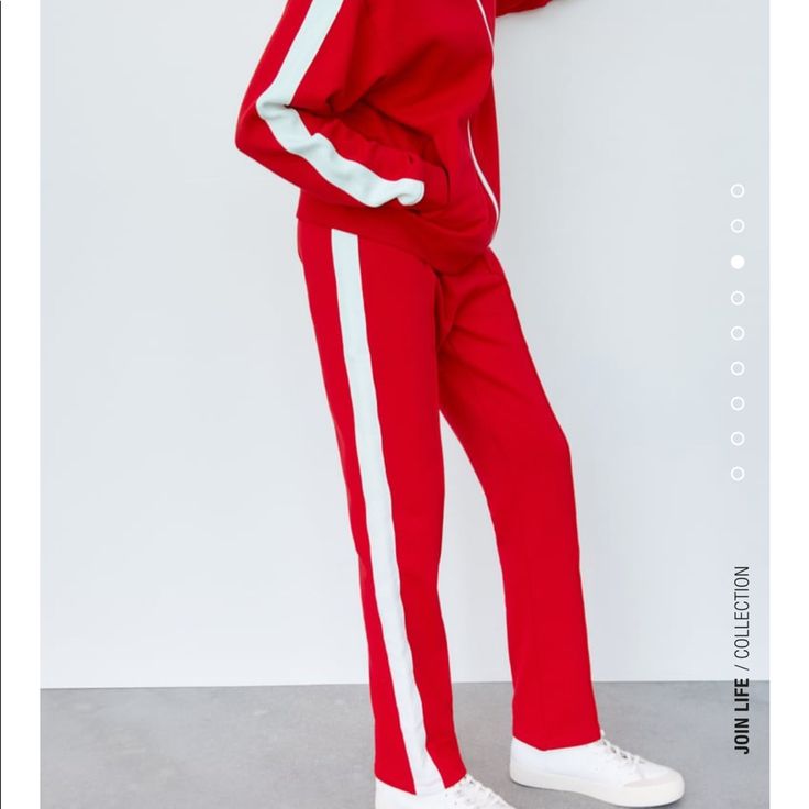 Cotton Red Casual Sweatpants For Loungewear, Red Wide-leg Bottoms For Winter, Casual Red High Waist Pants, Red Wide Leg Winter Pants, Casual Red Full-length Bottoms, Casual Fitted Red Pants, Sporty Full-length Red Pants, Casual Full-length Red Bottoms, Red Sporty Trousers