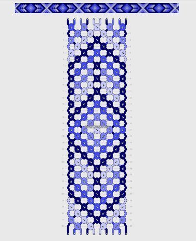 a blue and white pattern on the side of a wall hanging from a metal pole