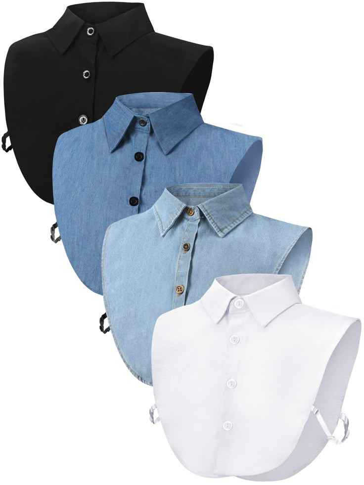 PRICES MAY VARY. Package Content: there are 4 pieces of fake detachable dickey collars available in different colors, enough quantity and classic colors to meet your everyday wear, match or change needs, and you can choose the proper colors according to your preferences or ideas Reliable Material: these practical half shirts round collar blouses are made of quality fabric, which feature fine workmanship, delicate and smooth appearance, clear and generous color, breathable and easy to clean and c Dickey Collar, False Collar, Fake Collar, Denim Fashion Women, Half Shirts, Detachable Collar, Collar Top, Girls Outfits, Collar Blouse