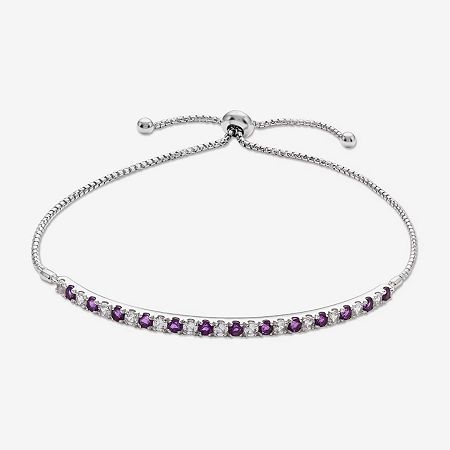 Features: Adjustable, Quick ShipSetting: ProngStone Cut: RoundStone Millimeter Measurement: 2.2 Mm Length, 2.2 Mm WidthMetal Color: WhiteChain Length: 7 InchChain Width: 2.3 MillimetersChain Construction: CurbCare: Wipe CleanStone Type: 13 Genuine Amethyst, 13 Lab Created SapphireAuthenticity: Genuine StoneBirthstone: February BirthstoneBracelet Type: Bolo BraceletsMetal: Sterling SilverCountry of Origin: Imported Cubic Zirconia Adjustable Bracelets As Gifts, Cubic Zirconia Bracelets With Adjustable Length For Gifts, Cubic Zirconia Bracelets With Adjustable Length As A Gift, Adjustable Cubic Zirconia Bracelet As Gift, Gift Jewelry With Adjustable Length And Cubic Zirconia, Adjustable Gemstone Jewelry For Birthday, Adjustable Gemstone Jewelry For Birthdays, Elegant Adjustable Jewelry For Birthday Gift, Adjustable Gemstone Bracelets For Birthday