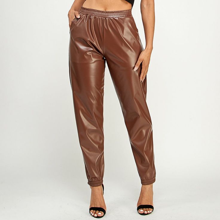 Pu Leather Jogger Pants. Leather Jogger Pants, Leather Joggers, Pocket Pants, Jogger Pants, Track Pants, Pant Jumpsuit, Black And Brown, Pu Leather, Pants For Women