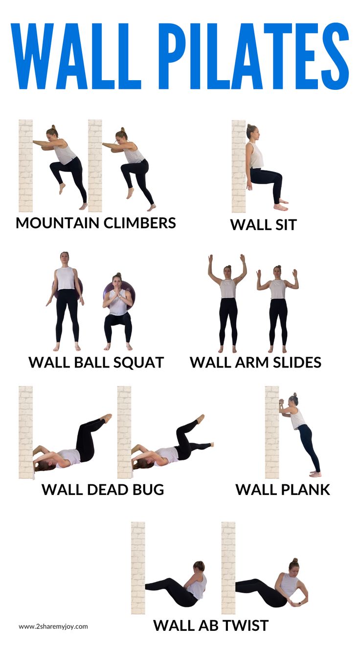 a poster showing different poses for wall pilates