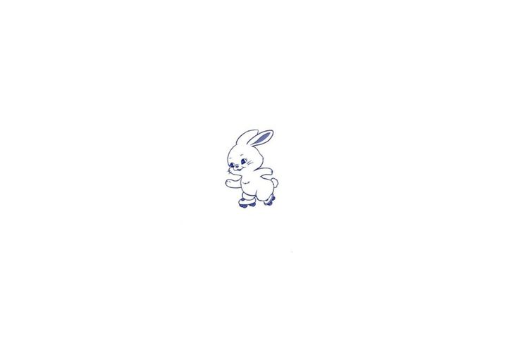 a blue and white drawing of a rabbit