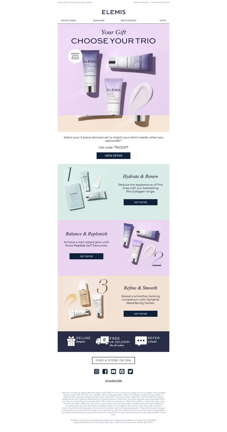 the website design for elemp cosmetics